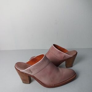 Frye Rosa Pink Leather Heeled Mules Embroidered Western Boho